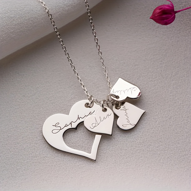 Personalized 4pcs English Names Heart Pendant Necklace, 18K Gold Plated